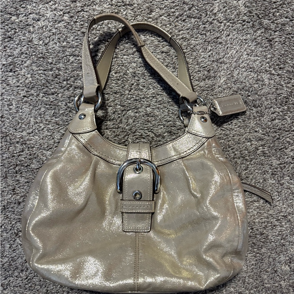 Shimmering Gold Coach Shoulder Bag
